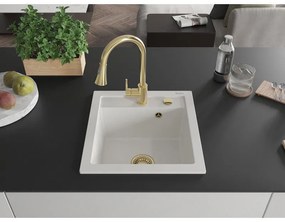Mexen Vito, 1-komorový granitový drez 490x520x210 mm a drezová batéria Elia, biela, 6503-20-670101-50