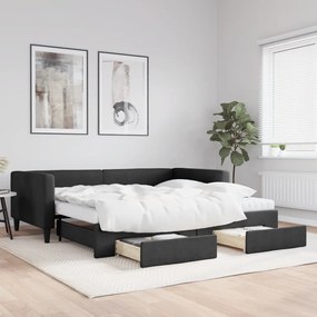 Rozkladacia denná posteľ so zásuvkami čierna 100x200 cm látka 3196639