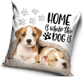 Vankúš s psíkmi - motív Home is where the dog is - Domov je tam, kde je pes - 40 x 40 cm