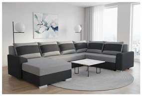 Čalúnená univerzálna rozkladacia sedacia súprava v tvare U OXFORD, čierna/šedá