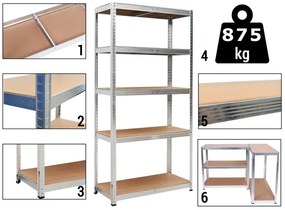Regál CONOR 180x90x30 cm strieborný