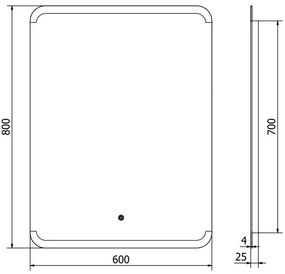 Mexen Nida, LED kúpeľňové zrkadlo s podsvietením 60x80 cm, 6000K, ochrana proti zahmlievaniu, 9806-060-080-611-00