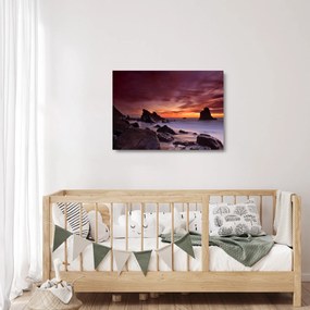 Sklenený obraz západu slnka na pobreží (70x50 cm)