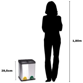 Oceľový odpadkový kôš 2x8 l na triedený odpad/nášľapný v matne striebornej farbe Tri Selectif – MSV