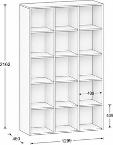 Regál FRAME, vysoký, 3 stĺpce, 2162 x 1299 x 450 mm, sivá