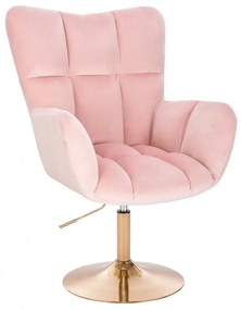 LuxuryForm DESIGN Otočné kreslo AURORA VELUR na zlatom tanieri - svetlo ružové