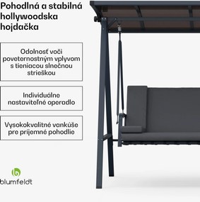 Blumfeldt LuxeLounge, hollywoodska hojdačka, 3-miestna, individuálne nastaviteľná, oceľ s práškovou povrchovou úpravou, odolná voči poveternostným vplyvom