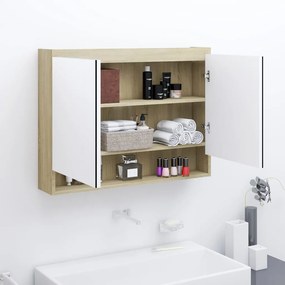 Kúpeľňová zrkadlová skrinka 80x15x60 cm MDF biela a dubová