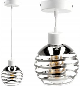 BERGE Sklenená LED závesná lampa biela 1xE27 - gulička s horizontálnymi pruhmi