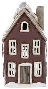 Vianočná dekorácia Zimný domček s komínom, keramika, tm. fialová