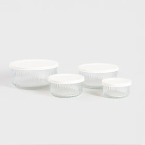 Sada sklenených nádob SCATOLA priesvitná s krémovým viečkom 744419 (4 ks)