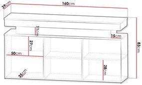 Komoda s LED osvetlením USOA - lesklá čierna / matná čierna