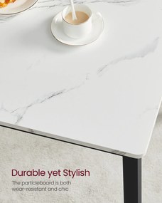 Jedálenský stôl pre 4 osoby, kuchynský stôl s 2 lavicami, 109,6 x 67,6 x 73,5 cm, mramorovo biely