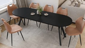 Mazzoni ALMO Čierny mat / čierne nohy - OVÁLNY ROZKLADACÍ STÔL 120-220 cm PRE 10-12 OSÔB