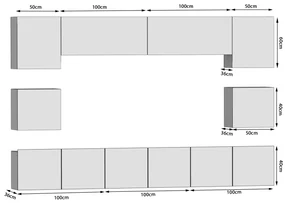 Obývacia stena 300 cm Belini šedý antracit Glamour Wood Imperium3  IMP 3/5/W/GW1/0/0
