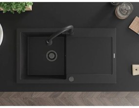 Mexen Leo, 1-komorový granitový drez 900x500x190 mm a drezová batéria Elia, čierna, 6501-77-670101-70-B