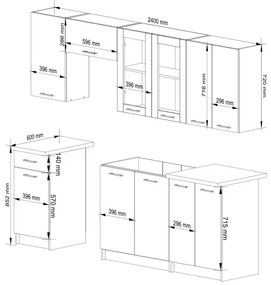 Kuchynská linka OLIVIA V720 2.4 m s vitrínou betón