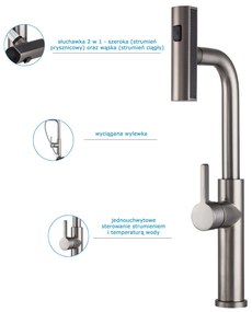 Gamma Rotary, vysoká drezová batéria s výsuvným výtokom h-415, grafitová, GMA-BR-GM