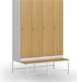 Šatníková skrinka S1 s lavičkou, 2 oddiely, 1875 x 600 x 500/800 mm, otočný zámok, laminované dvere, buk