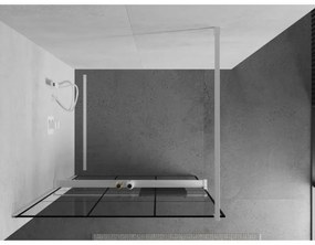 Mexen Kioto+, sprchová zástena Walk-In s poličkou a vešiakom 120 x 200 cm, 8mm číre sklo čierny vzor, biely profil, 800-120-121-20-77