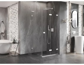 Mexen Lunar-F L, sklápací sprchový kút pravý 80 x 80 cm, 8mm číre sklo, biely profil, 836L-080-080-20-00-P