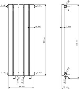 Gamma Verto, vykurovacie teleso 296x800 mm, 303 W, biela matná, GMA-VER-80296-WH