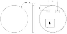 Sapho Sapho, VELUR guľaté zrkadlo s LED podsvietením, ø 60cm, VE060
