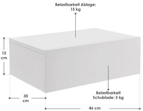 Nástenné nočné stolíky, 2 ks, biele, 46x30x15 cm