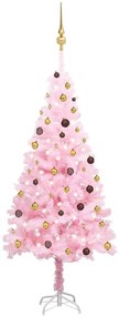 Umelý vianočný stromček s LED a súpravou gulí 210 cm ružový PVC 3077500