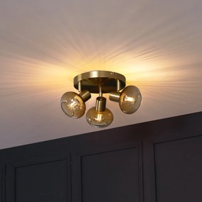 Moderné stropné bodové svetlo zlaté s okrúhlym jantárovým sklom 3-svetlo - Teddy