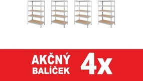 Akcia 4x Regál 183x70x30 cm pozinkovaný 5-policový, nosnosť 1000 kg, RIVET - 4ks