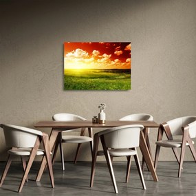 Sklenený obraz lúky so žiariacim slnkom (70x50 cm)