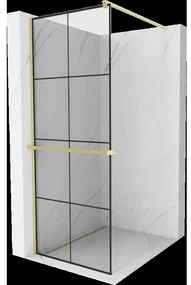 Mexen Kioto+ sprchová stena s poličkou Walk-in 90 x 200 cm, čierny vzor, zlatý brúsený - 800-090-121-55-77