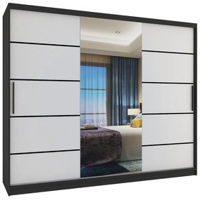 Šatníková skriňa 232 cm Belini čierny mat / biely mat s posunými dverami zrkadlom a zásuvkami  MBP SZP8/0/1B/2W1L/0/KLP