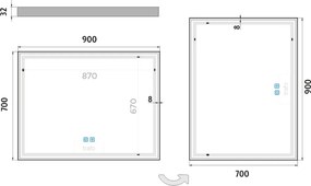 Nimco Biele LED zrkadlo 900x700 s dvoma dotykovými senzormi - ZPB 13019VX-05