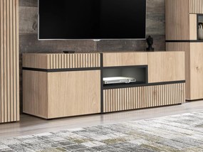 Tv stolík/skrinka Carlyn (hikora jackson + čierna) (s LED osvetlením). Akcia -20%. Vlastná spoľahlivá doprava až k Vám domov. 1097595