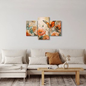 Obraz - Motýľ a kvety, olejomaľba (90x60 cm)
