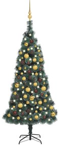 Umelý vianočný stromček s LED a súpravou gulí zelený 150 cm PVC&PE 3077827