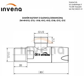 Invena Invena, uhlový ventil s keramickou hlavou 1/2" X 1/2", biela matná, INV-ZW-49-01B-W