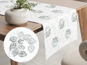 Biante Bavlnený behúň na stôl Sandra SA-089 Zelené popínavé kvety na bielom 20x160 cm