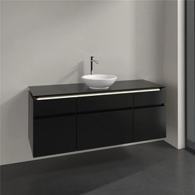 VILLEROY &amp; BOCH Legato závesná skrinka pod umývadlo na dosku (umývadlo v strede), 5 zásuviek, s LED osvetlením, 1400 x 500 x 550 mm, Black Matt Lacquer, B586L0PD