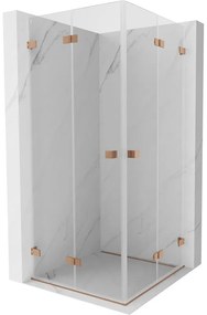 Mexen Lunar-F Duo, skladací sprchový kút 85 x 85 cm, 8mm číre sklo, profil medená matná, 836-085L-085P-65-00