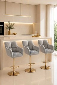 LuxuryForm DESIGN Barová stolička AMALFI VELUR na zlatom tanieri - svetlosivá