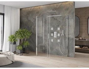 Mexen Omega, 3-stenný sprchovací kút s posuvnými dverami 140 (dvere) x 80 (stena) cm, 8mm číre sklo, chrómový profil, 825-140-080-01-00-3S
