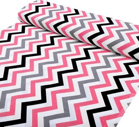 Biante Detské bavlnené posteľné obliečky do postieľky Sandra SA-377 Ružovo-sivo-čierne cik-cak pásiky Do postieľky 100x135 a 40x60 cm