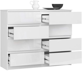 Komoda Kuba 120 cm 8 zásuviek biela lesk