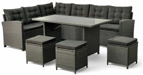 Sivé ratanové sedenie pre viac ako 8 osôb - rohové