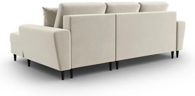 Béžová zamatová rozkladacia/s úložným priestorom rohová pohovka (pravý roh/s leňoškou) Kyoto – Cosmopolitan Design