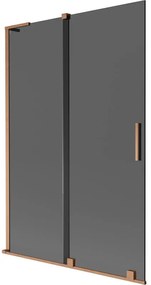 Mexen Velar L, 2-krídlová posuvná vaňová zástena 120 x 150 cm, 8mm šedé sklo, medená matná, 896-120-003-41-65