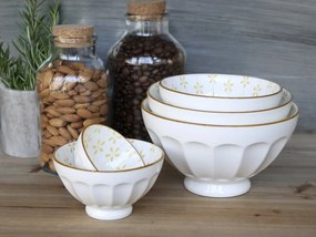 Set 5ks biela porcelánová miska s medovými kvetmi vo vnútri Arés - Ø15*9 cm